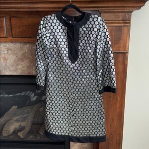 Vintage Polly Peck Sybil Zecker England made Black dress silver polkadots est M